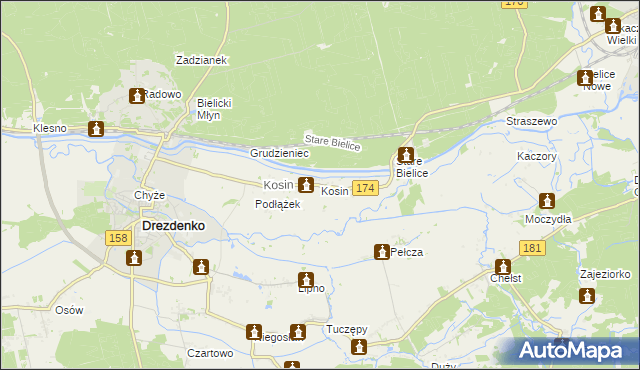 mapa Kosin gmina Drezdenko, Kosin gmina Drezdenko na mapie Targeo