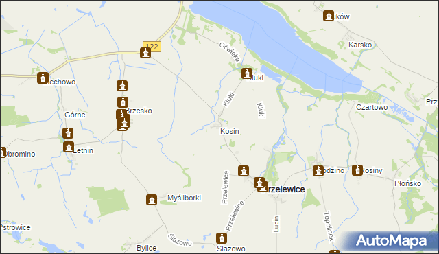 mapa Kosin gmina Przelewice, Kosin gmina Przelewice na mapie Targeo