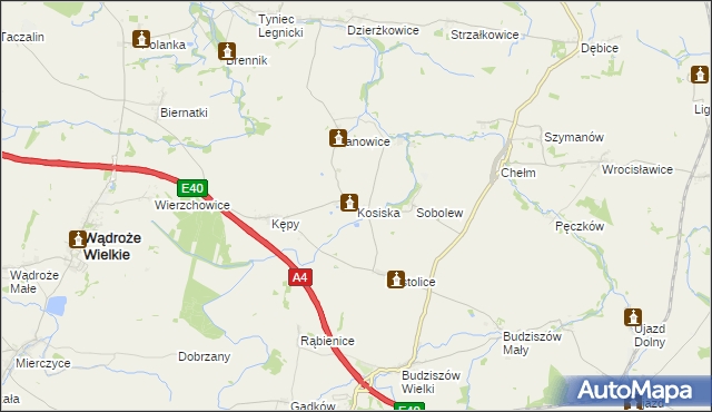 mapa Kosiska gmina Wądroże Wielkie, Kosiska gmina Wądroże Wielkie na mapie Targeo