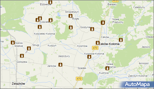 mapa Kosmów gmina Ceków-Kolonia, Kosmów gmina Ceków-Kolonia na mapie Targeo