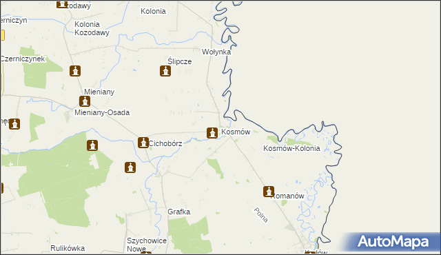 mapa Kosmów gmina Hrubieszów, Kosmów gmina Hrubieszów na mapie Targeo