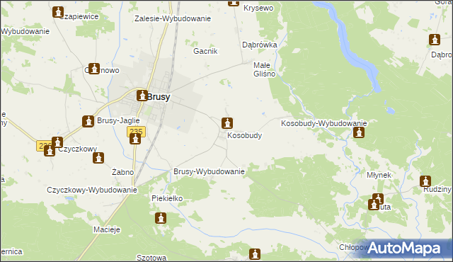 mapa Kosobudy gmina Brusy, Kosobudy gmina Brusy na mapie Targeo