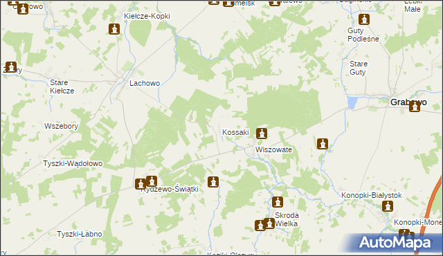 mapa Kossaki gmina Kolno, Kossaki gmina Kolno na mapie Targeo