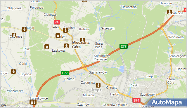 mapa Kostomłoty Pierwsze, Kostomłoty Pierwsze na mapie Targeo