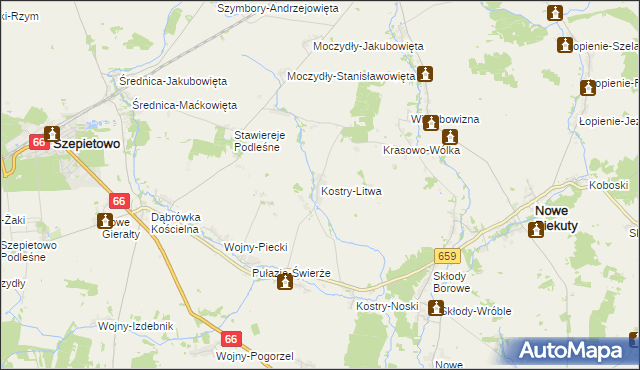 mapa Kostry-Litwa, Kostry-Litwa na mapie Targeo