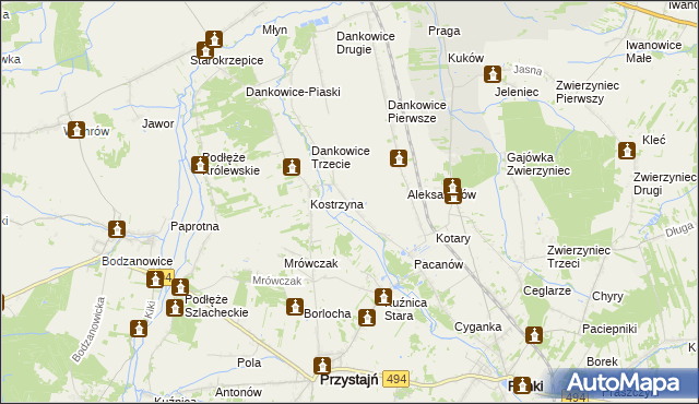 mapa Kostrzyna gmina Panki, Kostrzyna gmina Panki na mapie Targeo