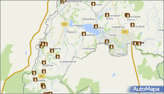 mapa Kostrzyna gmina Zgorzelec, Kostrzyna gmina Zgorzelec na mapie Targeo