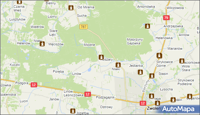 mapa Koszary gmina Zwoleń, Koszary gmina Zwoleń na mapie Targeo