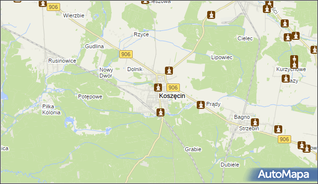 mapa Koszęcin powiat lubliniecki, Koszęcin powiat lubliniecki na mapie Targeo