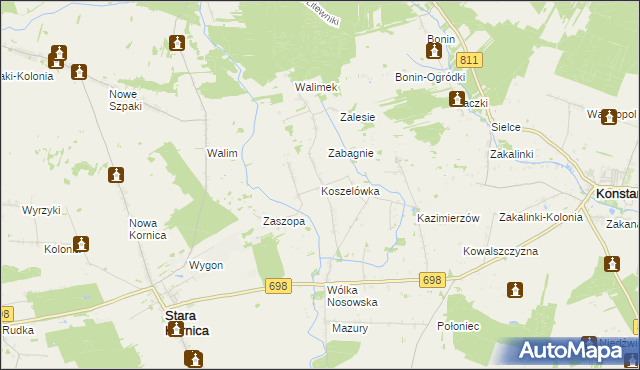 mapa Koszelówka gmina Stara Kornica, Koszelówka gmina Stara Kornica na mapie Targeo