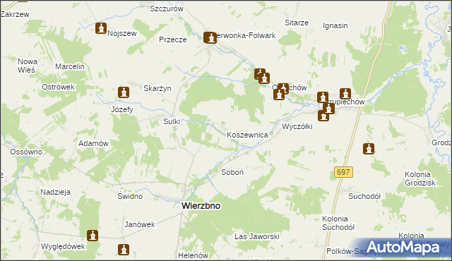 mapa Koszewnica gmina Wierzbno, Koszewnica gmina Wierzbno na mapie Targeo