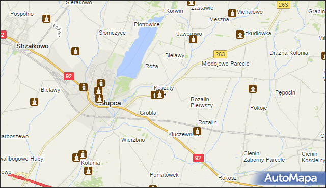 mapa Koszuty gmina Słupca, Koszuty gmina Słupca na mapie Targeo