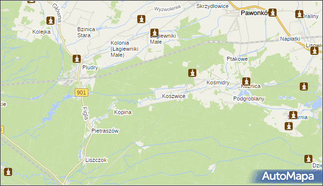 mapa Koszwice, Koszwice na mapie Targeo