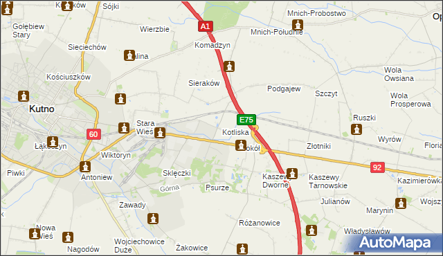 mapa Kotliska gmina Kutno, Kotliska gmina Kutno na mapie Targeo