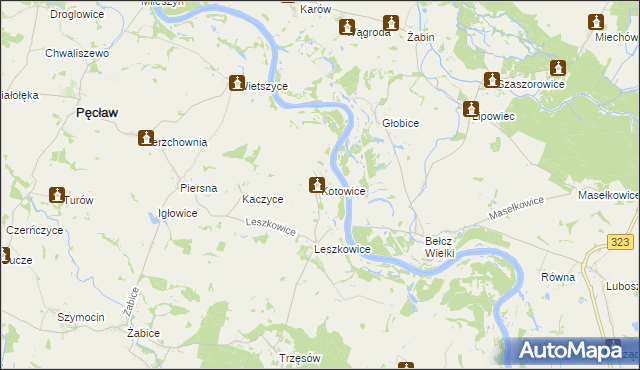 mapa Kotowice gmina Pęcław, Kotowice gmina Pęcław na mapie Targeo