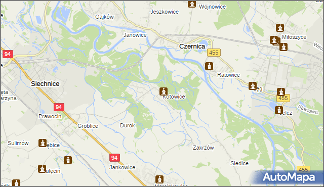 mapa Kotowice gmina Siechnice, Kotowice gmina Siechnice na mapie Targeo