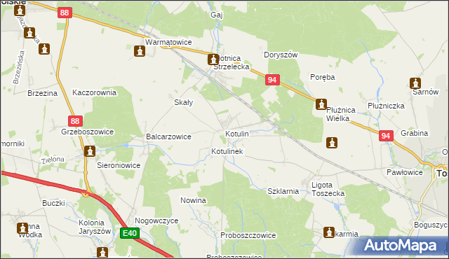 mapa Kotulin gmina Toszek, Kotulin gmina Toszek na mapie Targeo