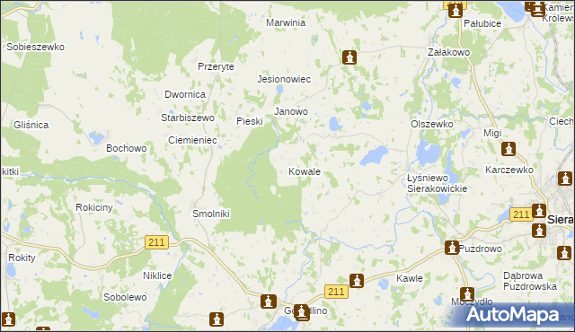 mapa Kowale gmina Sierakowice, Kowale gmina Sierakowice na mapie Targeo