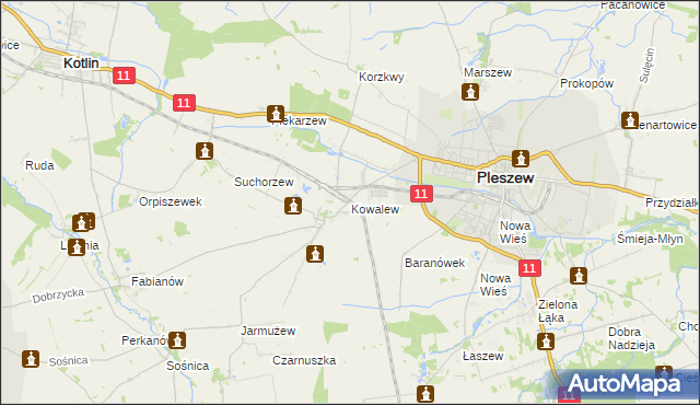 mapa Kowalew gmina Pleszew, Kowalew gmina Pleszew na mapie Targeo