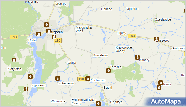 mapa Kowalewo gmina Margonin, Kowalewo gmina Margonin na mapie Targeo
