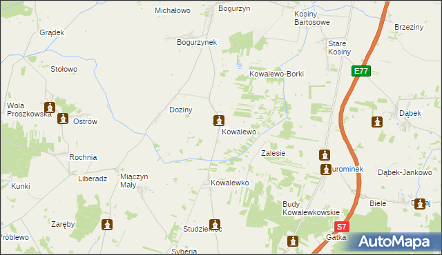 mapa Kowalewo gmina Wiśniewo, Kowalewo gmina Wiśniewo na mapie Targeo