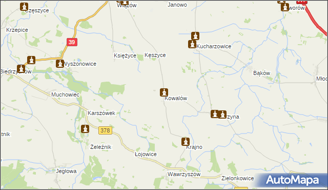 mapa Kowalów gmina Wiązów, Kowalów gmina Wiązów na mapie Targeo