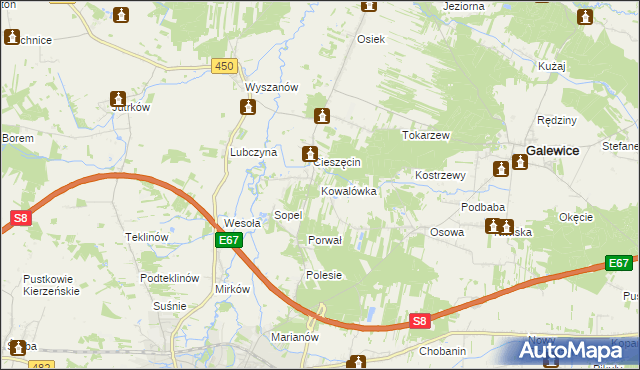 mapa Kowalówka gmina Wieruszów, Kowalówka gmina Wieruszów na mapie Targeo