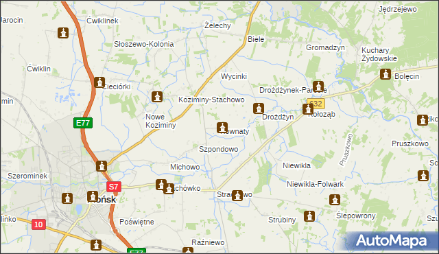 mapa Kownaty gmina Płońsk, Kownaty gmina Płońsk na mapie Targeo