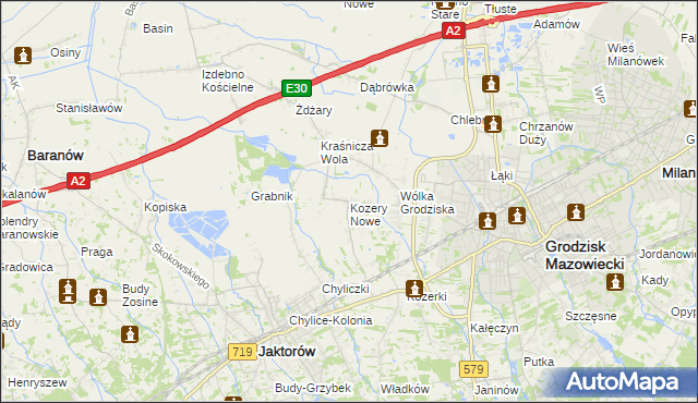 mapa Kozery Nowe, Kozery Nowe na mapie Targeo