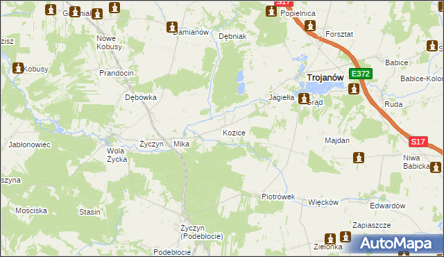 mapa Kozice gmina Trojanów, Kozice gmina Trojanów na mapie Targeo