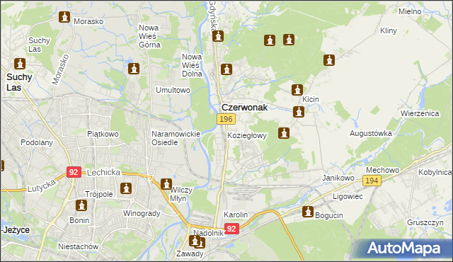 mapa Koziegłowy gmina Czerwonak, Koziegłowy gmina Czerwonak na mapie Targeo