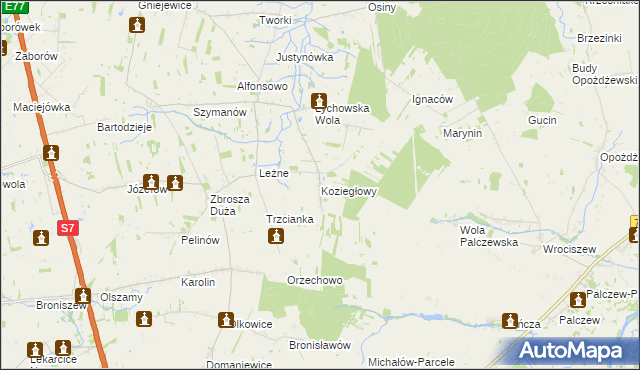 mapa Koziegłowy gmina Jasieniec, Koziegłowy gmina Jasieniec na mapie Targeo