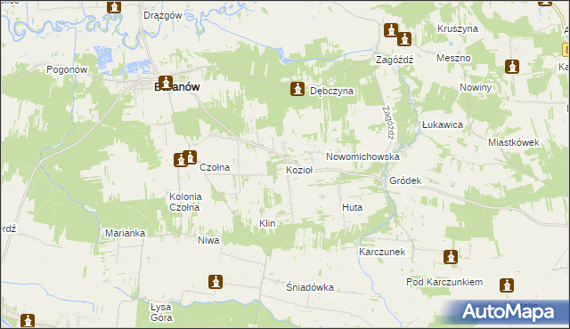 mapa Kozioł gmina Baranów, Kozioł gmina Baranów na mapie Targeo