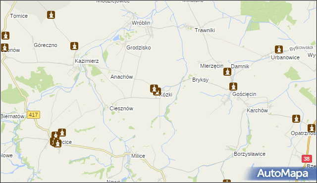 mapa Kózki gmina Pawłowiczki, Kózki gmina Pawłowiczki na mapie Targeo