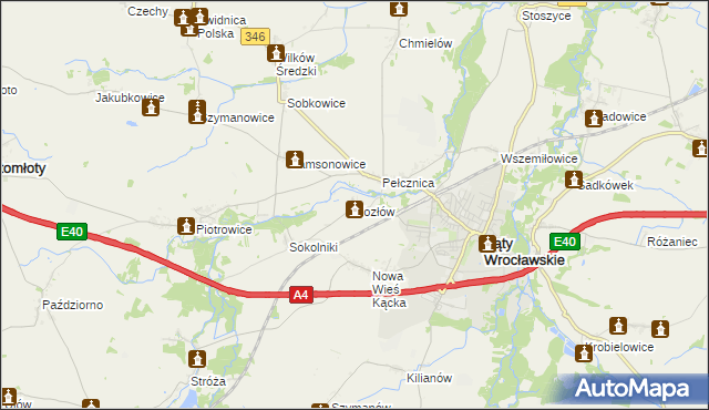 mapa Kozłów gmina Kąty Wrocławskie, Kozłów gmina Kąty Wrocławskie na mapie Targeo