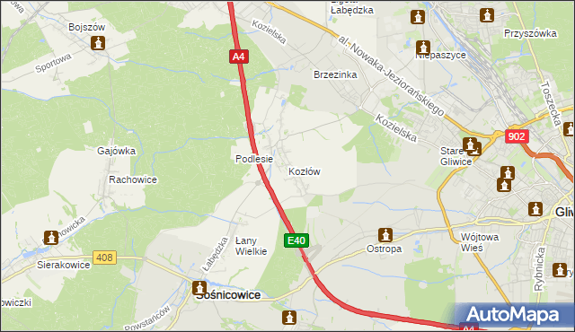 mapa Kozłów gmina Sośnicowice, Kozłów gmina Sośnicowice na mapie Targeo