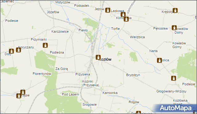 mapa Kozłów powiat miechowski, Kozłów powiat miechowski na mapie Targeo