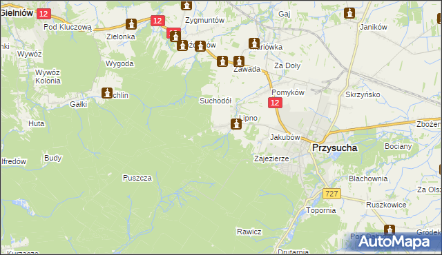 mapa Kozłowiec gmina Przysucha, Kozłowiec gmina Przysucha na mapie Targeo