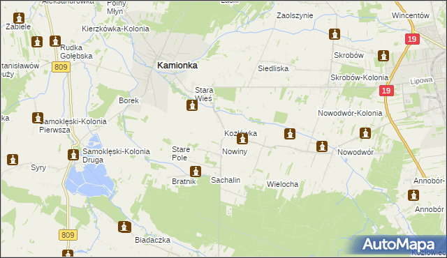 mapa Kozłówka gmina Kamionka, Kozłówka gmina Kamionka na mapie Targeo