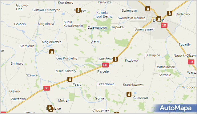 mapa Kozłówko gmina Drobin, Kozłówko gmina Drobin na mapie Targeo