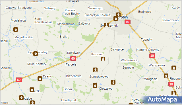 mapa Kozłowo gmina Drobin, Kozłowo gmina Drobin na mapie Targeo