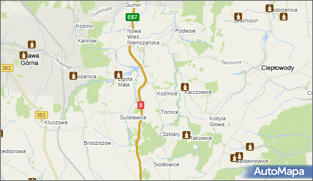 mapa Koźmice, Koźmice na mapie Targeo