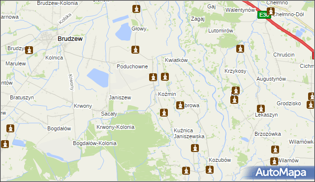 mapa Koźmin gmina Brudzew, Koźmin gmina Brudzew na mapie Targeo