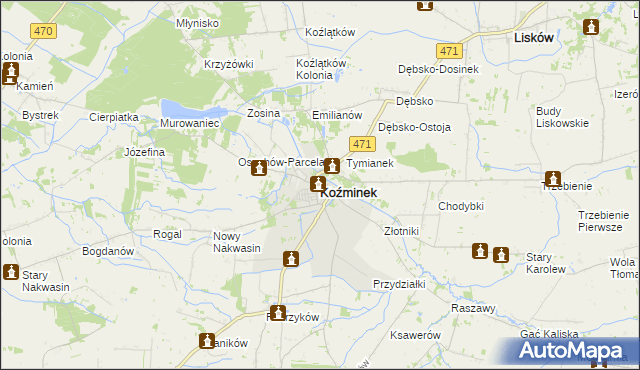 mapa Koźminek powiat kaliski, Koźminek powiat kaliski na mapie Targeo