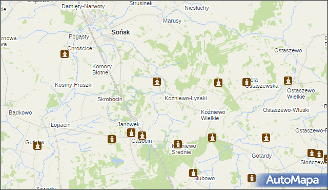 mapa Koźniewo-Łysaki, Koźniewo-Łysaki na mapie Targeo