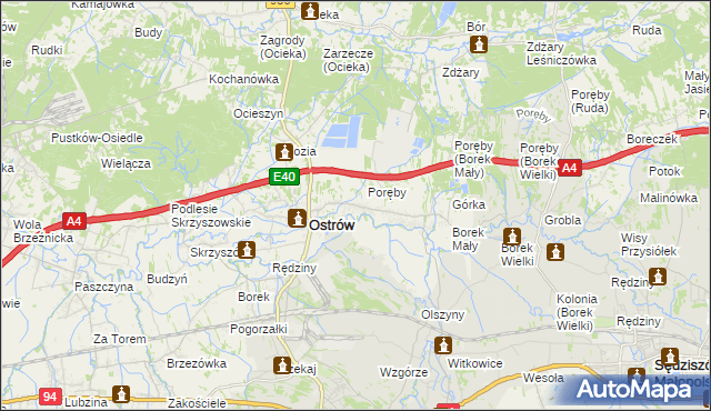 mapa Kozodrza, Kozodrza na mapie Targeo