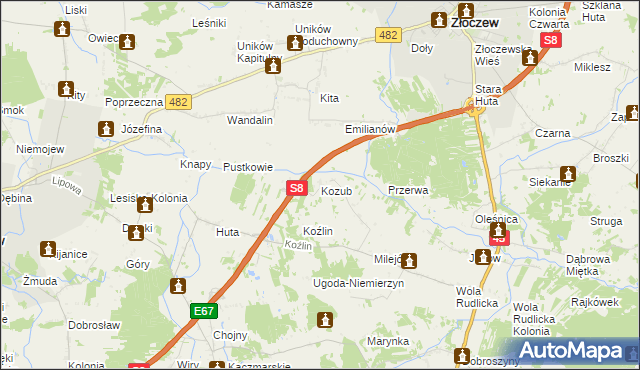 mapa Kozub, Kozub na mapie Targeo