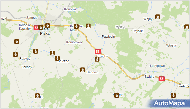 mapa Kożuchy, Kożuchy na mapie Targeo