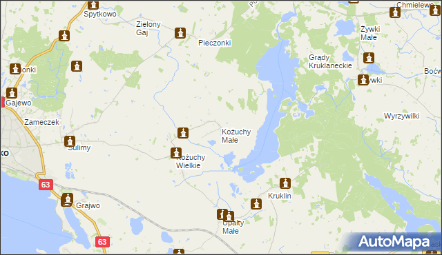 mapa Kożuchy Małe, Kożuchy Małe na mapie Targeo