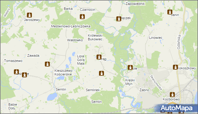 mapa Krąg gmina Starogard Gdański, Krąg gmina Starogard Gdański na mapie Targeo